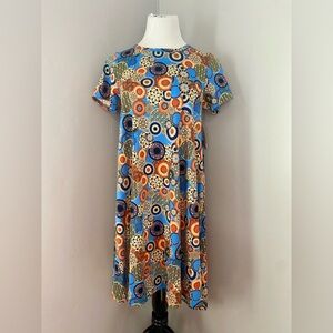 LuLaRoe Carly Dress Blue Geometric Pattern